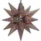 15fb-m-a Moravian Tin Star Pendant Light With Amber Marbles Flower Cut Bronze 18