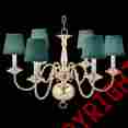 19496 The Renovators Supply Chandelier Williamstown Solid Brass 6 Arm Green Shades 096962382353
