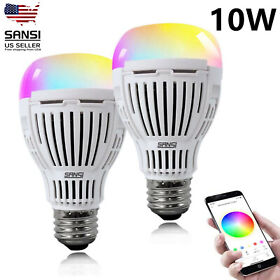 2packs Sansi Wifi Smart Light Bulbs 10w E26 Rgb Led Dimmable For Alexa