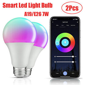 Ds9050410 2pcs A19 E26 7w Wifi Smart Led Light Bulb With Alexa And Google Home Rgbcw Color