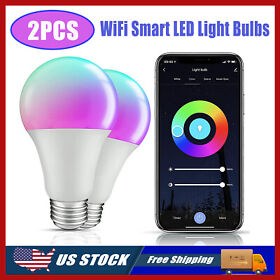 Ds19050410 2pcs Smart Wifi Led Light Bulbs A19 E26 Rgb Dimmable For Alexa And Google Home Usa