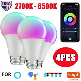 Mt9050410 4pcs Wifi Smart Led Light Bulb 7w A19 E26 Rgbw Dimmable For Alexa Google Tuya Us