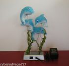 92046 Dolphin Carlise Four Blue Dolphins In Weeds On Gray Base W Switch Night Lamp Light Vintage 2000