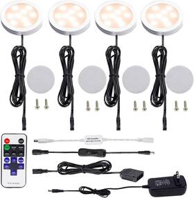 Rf4usww Aiboo Led Under Cabinet Lighting Kit 4 Packs 12v Low Profile Puck Lights With Dimmabl
