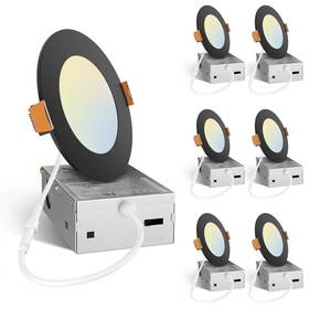 1206007 Amico 6 Pack 4 Inch 5cct Ultra-thin Led Recessed Ceiling Light Black