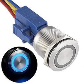 Api Electric 689771696478 22mm Latching Push Button Switch 12v Angel Eye Ring Light Led 5 Amp Blue