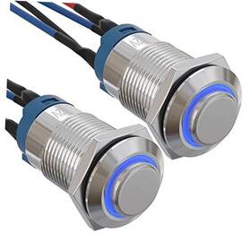 Gq12 Api Electric Pcs Of 2 12mm Latching Push Button Switch High Round Head Silver Shell-blue