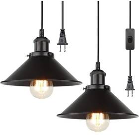 2p-2-3 Ascelina Industrial Black 2-pack Plug-in Pendant Light With Switch E26 Socket 16.4ft