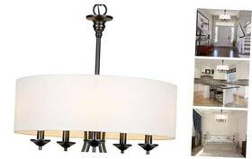 Lpc093h5 Ch 5 Light Traditional Chandelier With White Linen Drum Shade Modern Ceiling