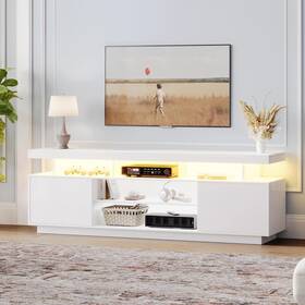 Ts2301-wh Choochoo Modern Led Tv Stand For 50/55/60/65 Inch High Glossy Entertainme