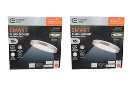 Commercial Electric 940500325477 2-pack 12 Inch Led Smart Flush Mount Light In Brushed Nickel