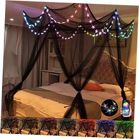 Comtelek 795063124298 Bed Canopy With Led Star Lights Curtain Rgb Color Black