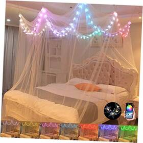 Comtelek 795063124304 Bed Canopy With Led Star Lights Curtain Rgb Color Changing
