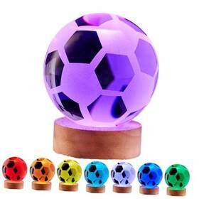 Conalisk 768502884596 3d Crystal Ball Lamp 3.15 Inch Lifelike Night Light 16 Colors Soccer