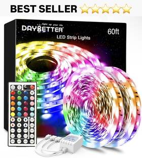 5050rgb Daybetter 60 Ft Led Strip Lights With 44-key Remote Multicolor Decor Music Sync