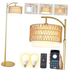 Dinghan 777816458249 Bohemian Rattan Floor Lamp For Living Room - Small Golden Rustic