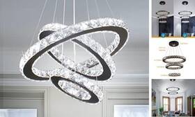 Mp004-bk-cw Dixun Modern Led Crystal Black Chandeliers 3 Rings Pendant Light Cool White