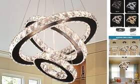Mp004-bk-dimmable Dixun Dimmable Modern Led Crystal Chandeliers 3 Rings Pendant Light Adjustable Black