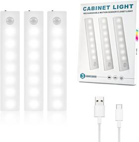 Eikiola 736549452139 Wireless Rechargeable Under Cabinet Lights - Motion Sensor Led Stick-on 3 Pack