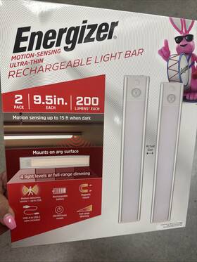 Energizer 030878808767 Rechargeable 200 Lumens Light Bar Motion-sensing Ultra-thin 2 Pack