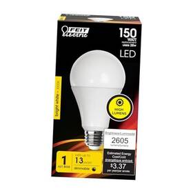 Feit 017801157284 A21 Led Light Bulb 150w Equivalent Dimmable 3000k Bright White