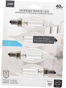 Bpcfc40950cawfil Feit Bpcfc4050wfil/4 Bpcfc40950cawfil/4 Daylight Flame Tip Exposed White Filament Led Bulb Box Of