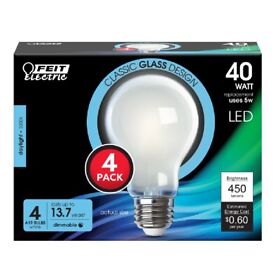 A1940-850-fil-4 Feit Electric A1940/850/fil/4 Dimmable A19 Filament Led Bulb 5 W