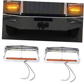 523-1 Gaeaauto Pair Headlight Bezel Trim Chrome With 12 Inch Amber Led Light Strip Replacement