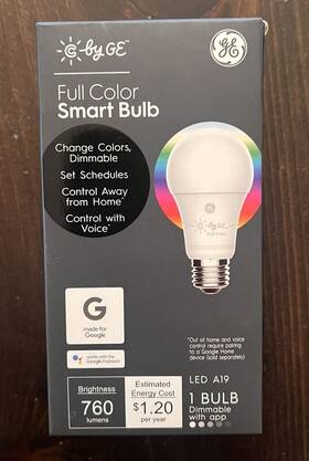 93103486 Ge C By Full Color A19 Smart Led Light Bulb - Google Home Compatible