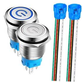 E347 Gebildet 781621382217 2pcs 0.75 Inch /19mm Stainless Steel Latching Push Button Switch Blue White