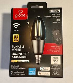 50284 Globe Electric Edison Smart Led Bulb B11 E12 Tunable White Wi-fi 350 Lumens