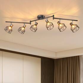 B0cjx1zfzf Gordnwe 6-light Track Kit E12 Metal Cage Retro Ceiling Black Kitchen Living Room