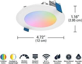 Hlb4069wzrgbwmwr Halo 4 Inch Smart Wi-fi Slim Canless Led Downlight Rgb Color Voice Control Dimmable
