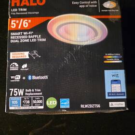 Rlwzdzt56 Halo Smart Wi-fi Recessed Baffle Dual Zone Led Trim 5/6 Inch Tunable Multicolor