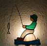 Handmade Fishing Night Light Real Stained Glass Bathroom Bedroom Cabin