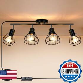 B0f8874vp9 Hibay Plug In Track Lighting Fixtures Ceiling Adjustable 4-light Light Bl