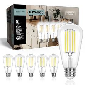 Iinvgood Led/st58-8w Led Light Bulbs Dimmable Vintage Edison Bulb E26 6 Packs 4000k Neutral White
