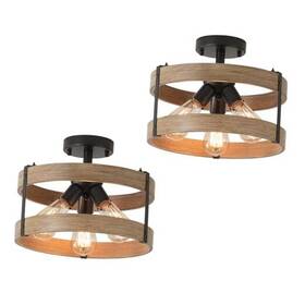 6811-32hw Jueyuan 2 Pack 3-light Rustic Farmhouse Metal Flush Mount Ceiling Light Fixture Wood