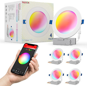 Sp6insmwh4p Jullison 6inch Led Smart Rgbw Slim Recessed Light Wifi App And Voice Control 4 Pack