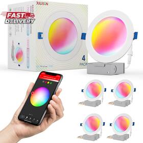 Jullison 711181679366 6 Inch Led Smart Slim Recessed Pot Light Wifi App And Voice Control 120vac 13w 100