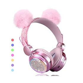Koraba 732688173775 Wireless Girls Headphones Bluetooth Led Light Up Color Changing Kids Pink