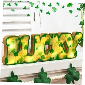Ln-leinuosen-3749 Leinuosen Light Up St Patricks Day Decorations For Table Wooden Lucky Decor