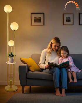 Yrfll-e26xx-26 Lightdot Led Floor Lamp Dimmable Gold Globe S-global 3 Globe-gold Shelf