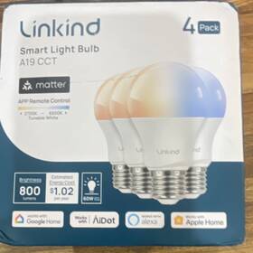 L190092-c07-nk-4-ad Linkind Smart Light Bulb A19 Cct Matter 4 Pack 800 Lm Alexa Google