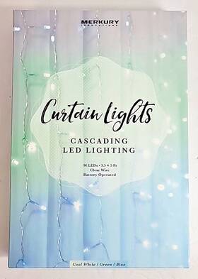 Merkury 844702081512 Innovations 96led Cascading Curtain Lights Cool White Green Blue Battery