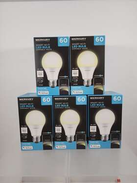 Merkury 844702086265 5 Pack Smart Wi-fi Led Light Bulb A19 / E26 Dimmable White 800 Lumens