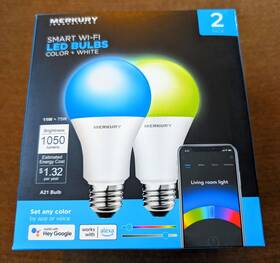 Merkury Innovations 194383023104 A21 Smart Multicolor Led Bulb 75w Dimmable 2-pack