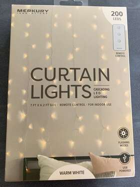 Merkury Innovations 194383027980 Indoor Curtain Led Lights - Warm 3 Flashing Modes Remote