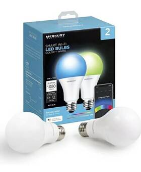 Mi-bw210-999ww Merkury Smart Light Bulb Multicolor A21 Led With Voice Control 1050 Lumens - 2 Pack