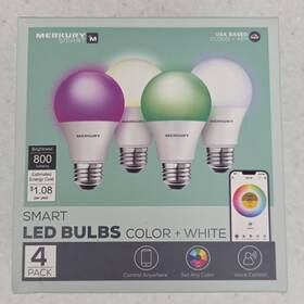 Mi-bw450-999w Merkury Smart Led Bulbs Color White 4 Pack A19 800 Lumens Wi-fi Voice Control